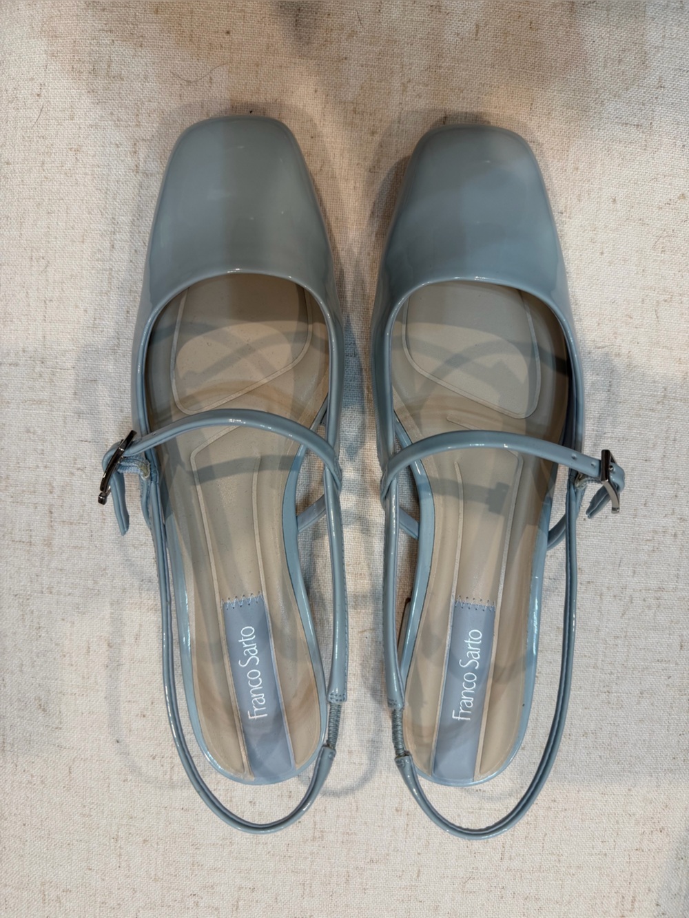 Franco Sarto Light Blue Patent Square-Toe Mary Jane Slingbacks